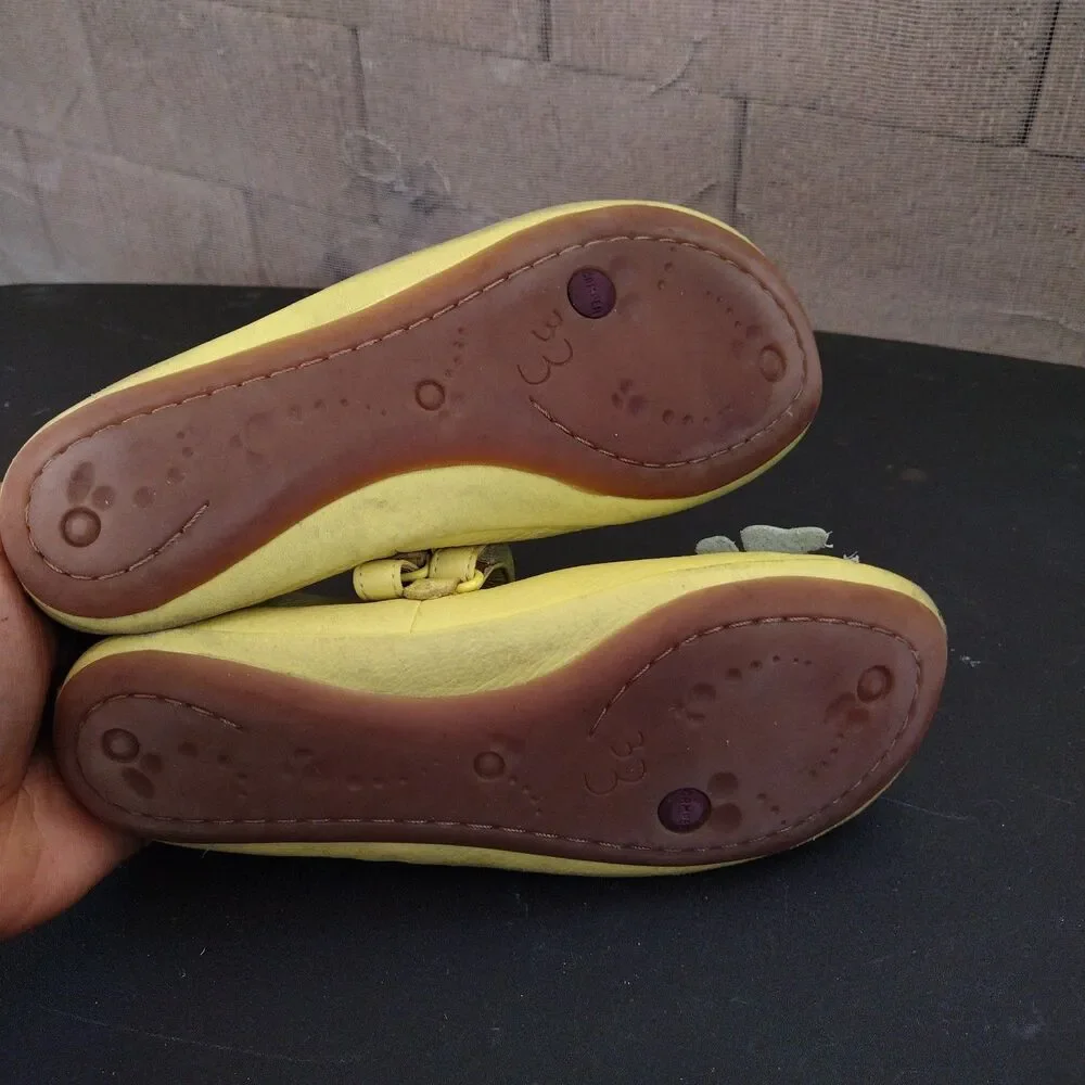 Camper Ballerina Twins Leather Mary Jane Floral Flats Kids Sz EUR 33 US 2 Yellow